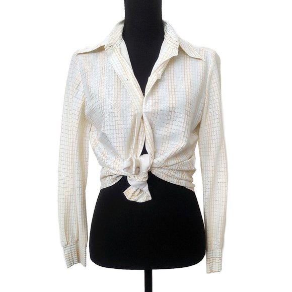 Vintage 1970s Metallic Thread Button Up Shirt - Picture 3 of 7